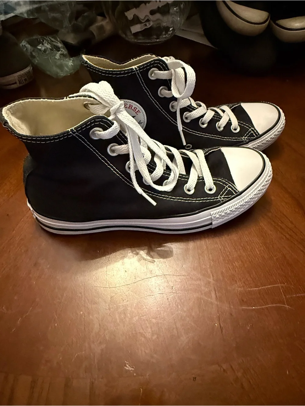 Converse Women’s Black and White High Top Sneakers - Picture 1 of 8